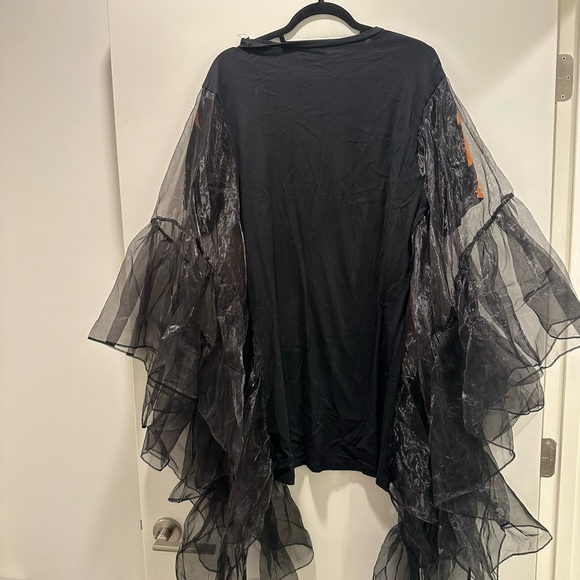 Black Graphic T-Shirt Dress with Sheer Overlay - Picture 4 of 5